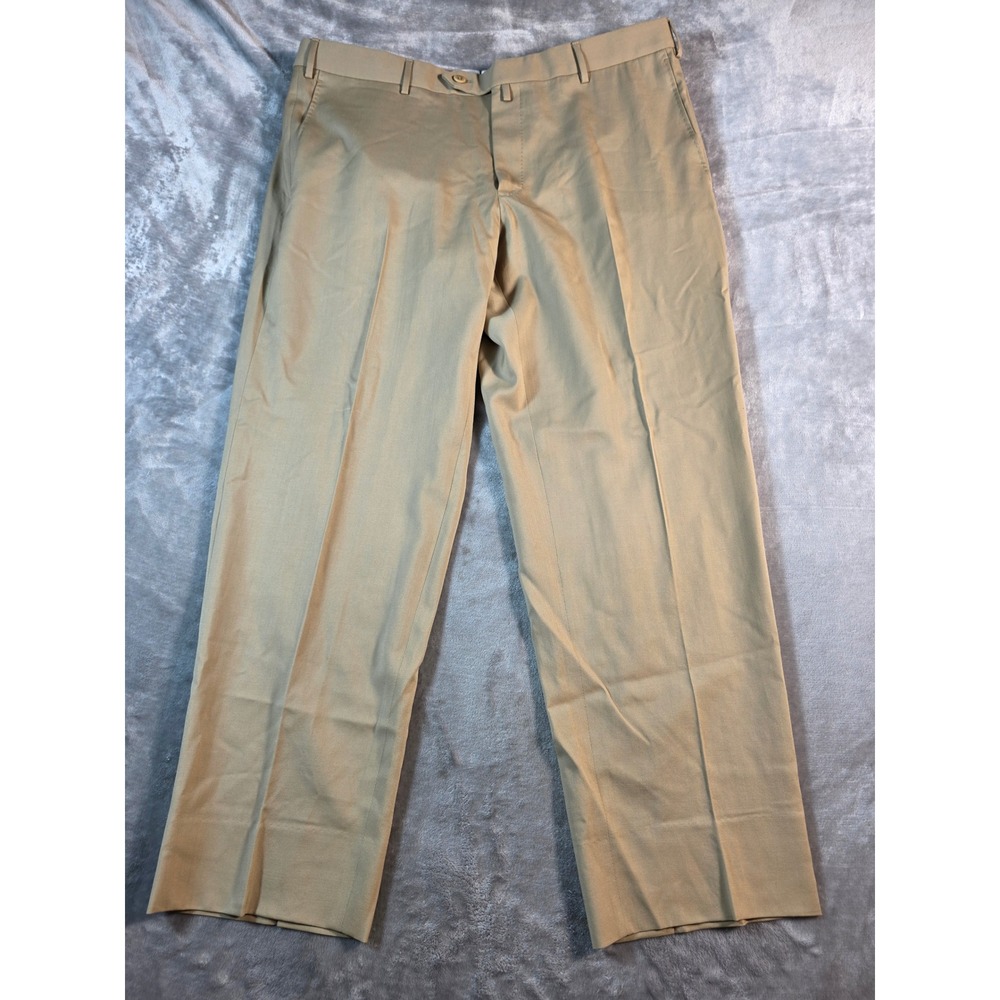 Zanella Parker Dress Pants Men's 36x28 Tan Virgin Wool Solid Flat Front Italy